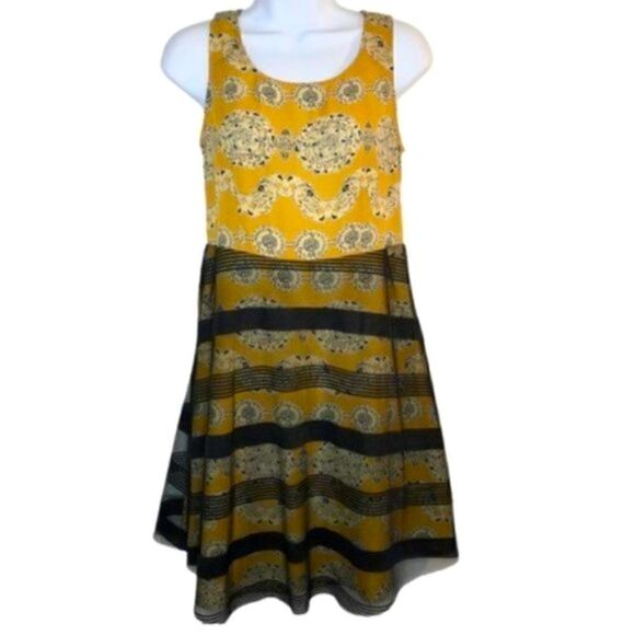 Whish Black Sleeveless Stripe Mesh Overlay Tank Sun dress Yellow Blue Black S - Picture 2 of 13